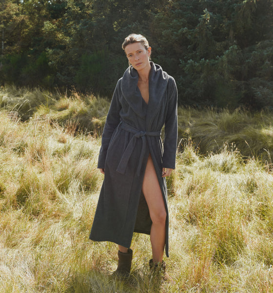 Luxury Fleece Bathrobe from Karmameju. Dark-Grey. – Karmameju Skincare
