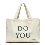 DO YOU shopper bag: large natural canvas tote bag with green DO YOU print and Karmameju logo